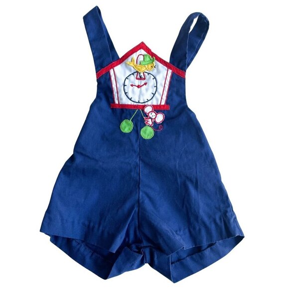 Vintage Baby Boy Hickory Dickory Dock Romper Overalls Outfit - Picture 1 of 9
